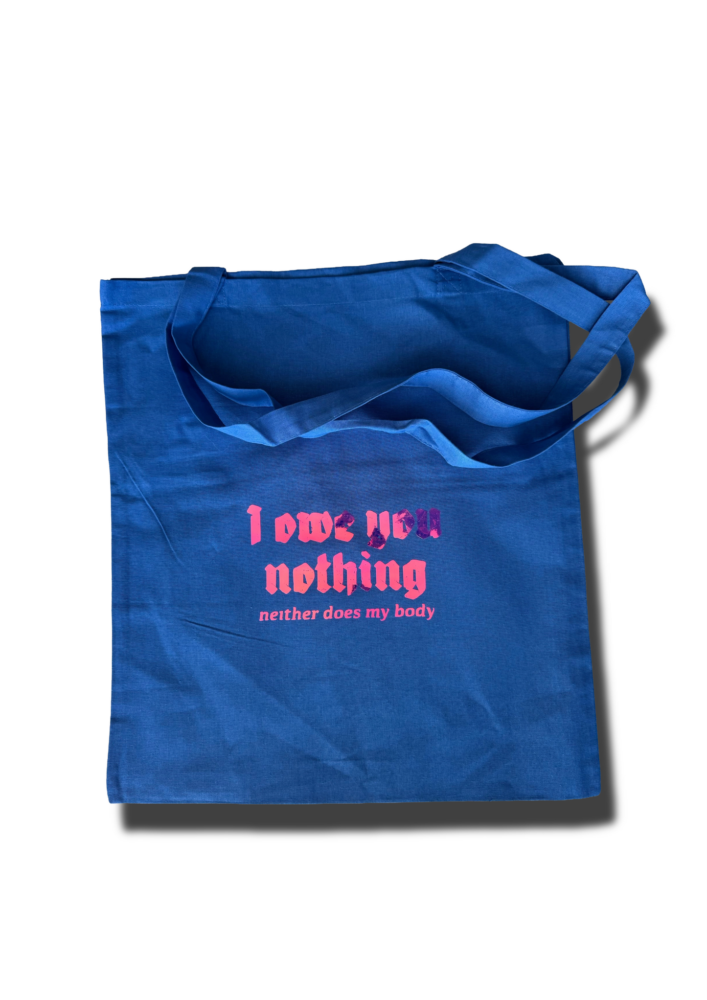 Tragetasche "I owe you nothing" blau
