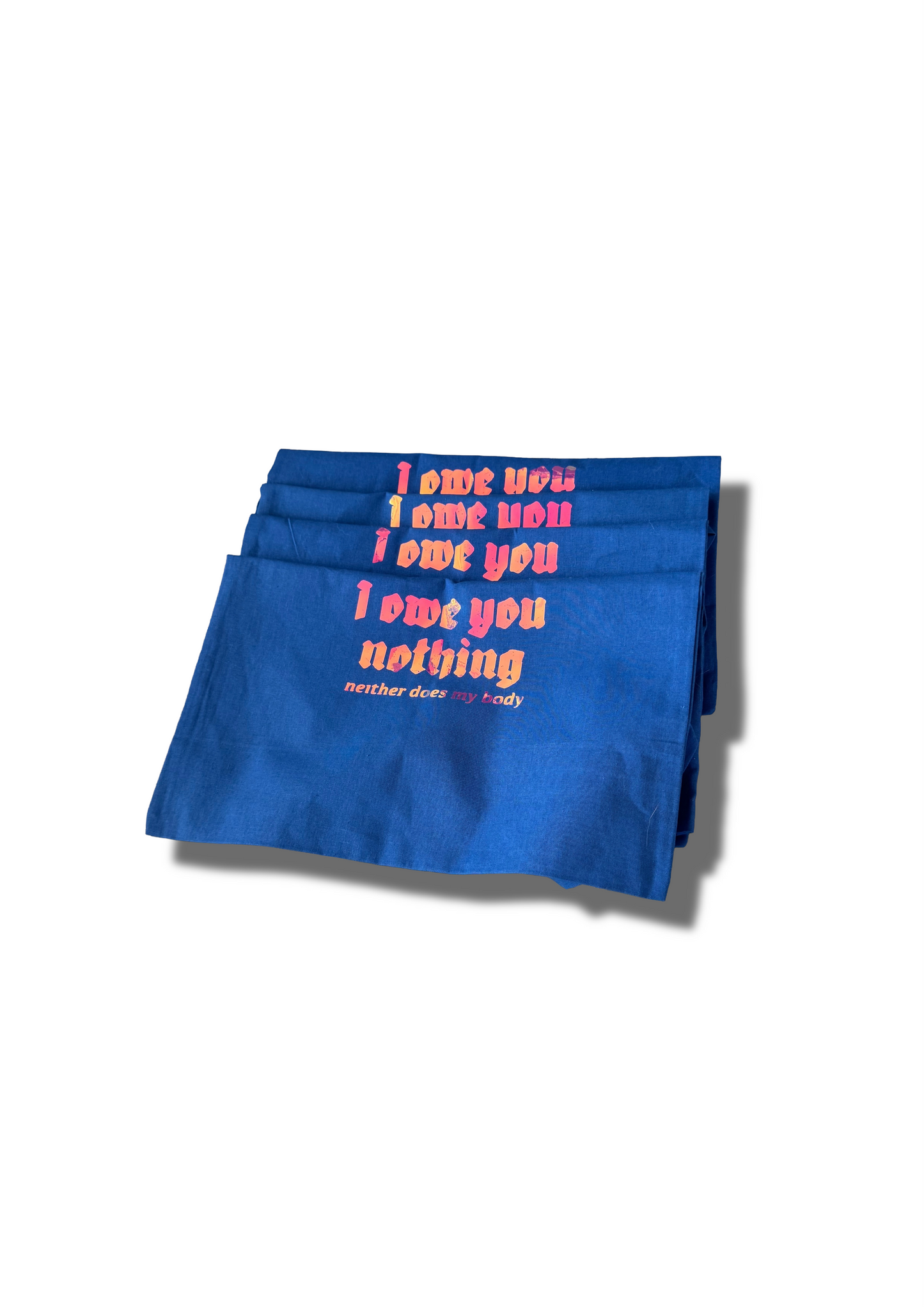 Tragetasche "I owe you nothing" blau